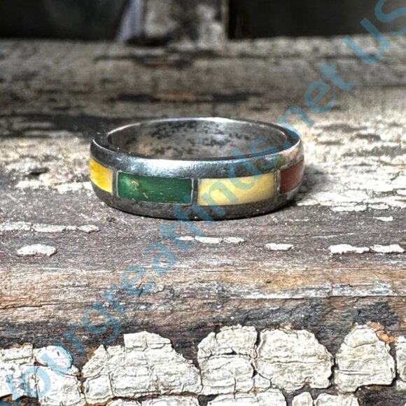 Vintage Southwestern Sterling Silver Channel Inlay Band Ring Size 7 - Picture 3 of 7